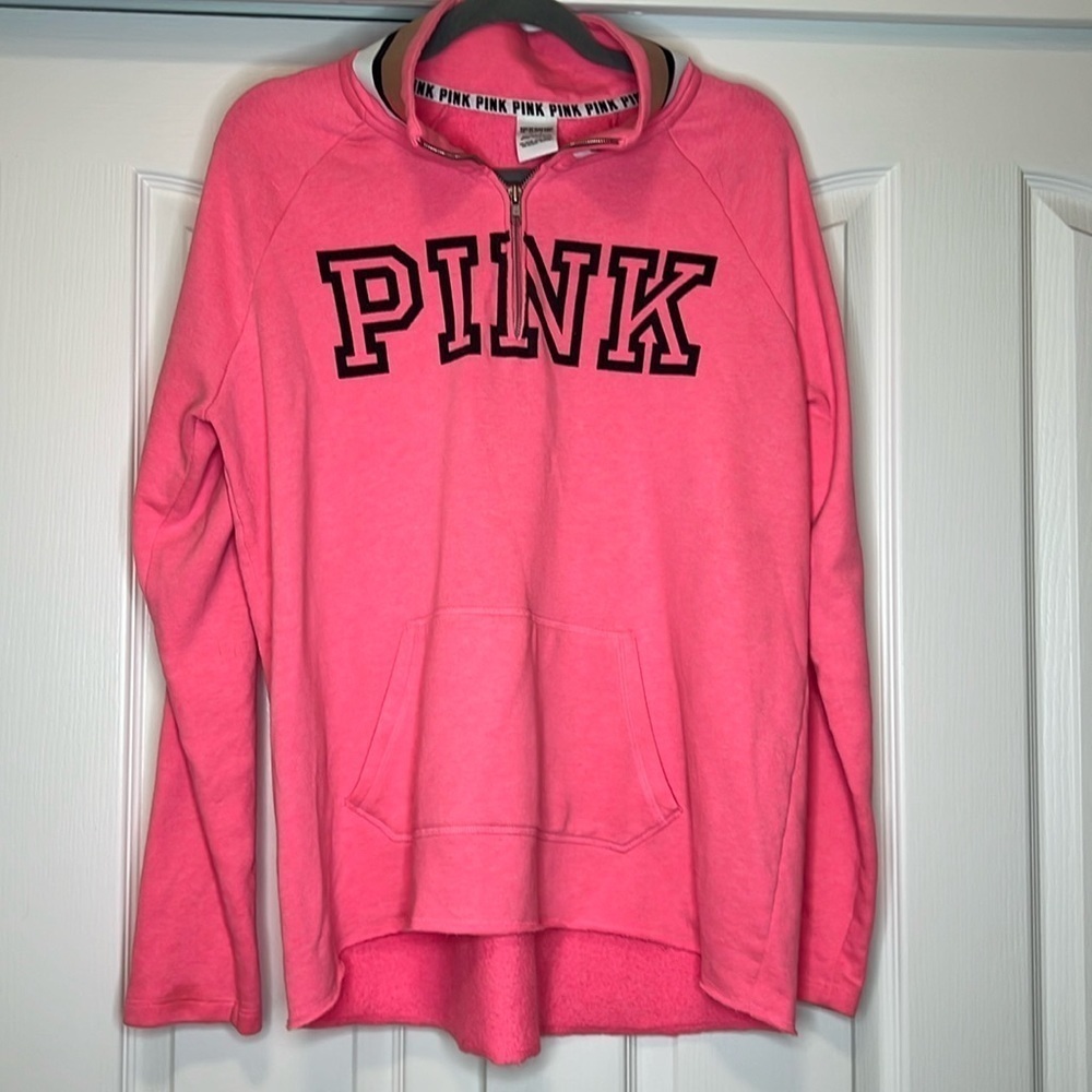 PINK - Track Sweater - Size Large - 1/3 zip - Pockets - Great Condition